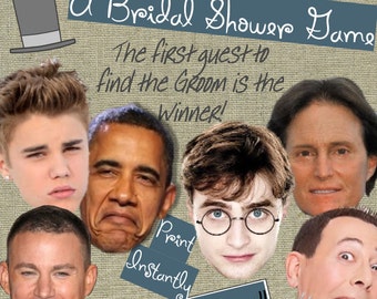 Who Has The Groom - Burlap Theme - 80 Printable Grooms! - Funny Bridal Shower Game Celebrity Cutouts