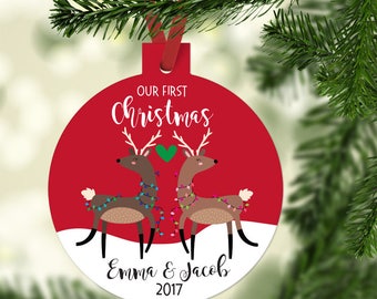 FREE SHIPPING Our First Christmas as Mr and Mrs Ornament - First Christmas Married Ornament -Deer Wedding Ornament