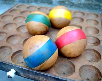Classic Antique Style wood croquet ball set hand painted 4 primary colors striped