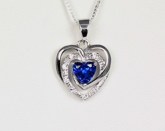 Blue Sapphire Sterling Silver Necklace / Sapphire Pendant