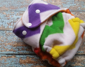 One Size Fleece AI2 Hybrid Fitted Organic Cotton Cloth Diaper Rainbow Chevron 10-35 lbs All in Two