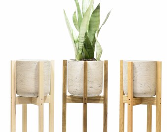 Cement Planter with Stand, Century Modern Plant Stand with Concrete Pot, Mid Century Modern Planter, Concrete Pot with Plant Stand