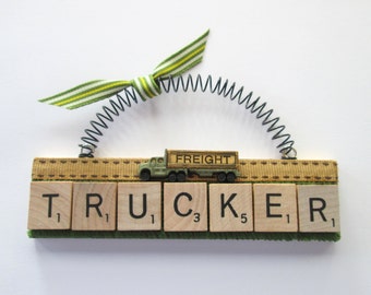 Trucker Freight Trucking Scrabble Tile Ornament