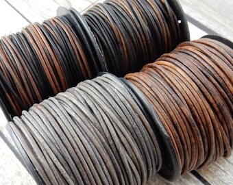 Brown Leather Cord Qty 4 Yards or 24 Yard Spool, 1.5mm Round Cording, Great Wrap Bracelets, Natural Dye Gray, Antique Brown, and Gypsy Sippa
