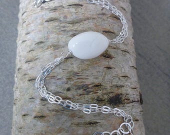 White agate multichain bracelet. Agate silver chain bracelet.