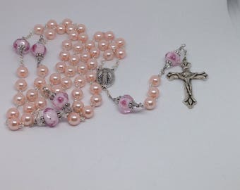 Rosary Pink and Rose Crystal Catholic