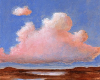 Pink Clouds - Original Landscape Painting on Canvas 8x8 Big Sky Horizon Cloud Blue Skies