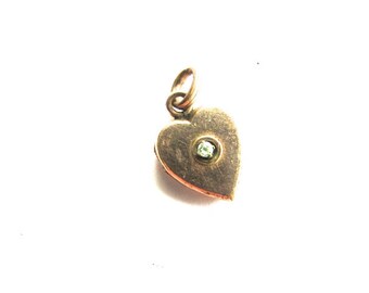 Heart Locket Charm Diamond Paste Victorian Sweetheart Vintage Gold Filled Edwardian