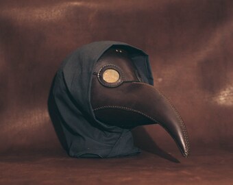 Plague Doctor Leather Mask Brown, Medieval Bird Mask, Steampunk Masquerade Halloween Mask