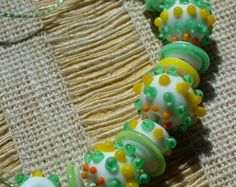 Lampwork beads/glass beads/handmade lampwork/sra lampwork/candy/yellow and green/summer/