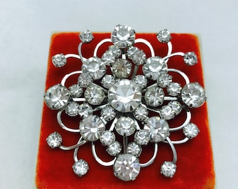 Vintage Costume Jewelry Clear Rhinestone Brooch