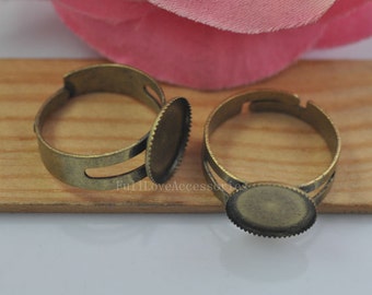 5pcs Antique Bronze Cameo Cab Bezel Setting Frame fit 12mm Cabochon Setting, Adjustable Ring Setting, Bezel Setting