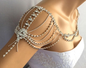 Wedding Shoulder Jewelry, Wedding Dress Accessories, Bridal Shoulder Necklace, Rhinestone Wedding Shoulder Necklace