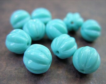 Turquoise Robin's Egg Blue Melon-Shaped Beads - 8MM - Quantity 10