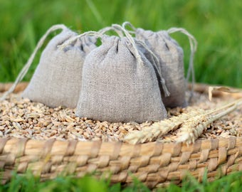 SET 10 gray drawstring bags, small linen bags, fabric bags, drawstring pouch, gift wrap bags, packaging bags, favor bags, rustic gift bags