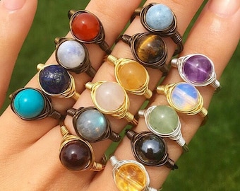 Choice of TWO RINGS for 15 dollars! Wirewrapped healing crystal rings!