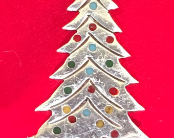 Sterling Silver Christmas Tree Brooch With Enamel Color Balls