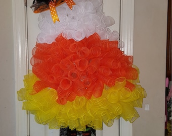 Halloween Candy Corn Witch Wreath.