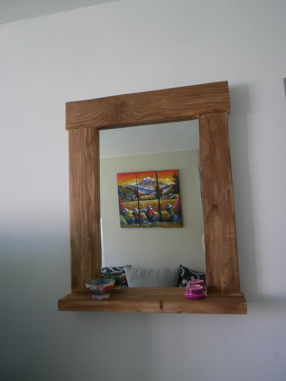 Wooden Wall Mirror With Shelf Rustic Bespoke Reclaimed Like This Item