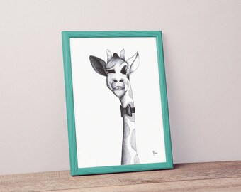 Black and White Giraffe illustration poster
