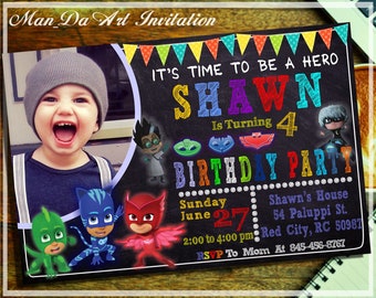 Pj Masks Invitation.Pj Masks Printable.Pj Masks Birthday Invitation.Pj Masks Party.Pj Masks Birthday Card.Pj Masks Chalkboard.Pj Masks-101