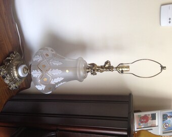 Vintage 1950s Hollywood Regency Cherub Brass, Glass and Marble Table Lamp Made in Germany