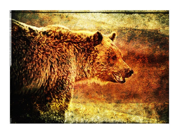 RUSTIC GRIZZLY Grizzly Bear Rustic Painting Wall