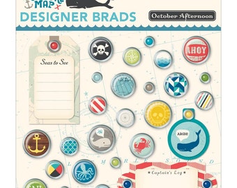 October Afternoon~Treasure Map Designer Brads 28/Pkg