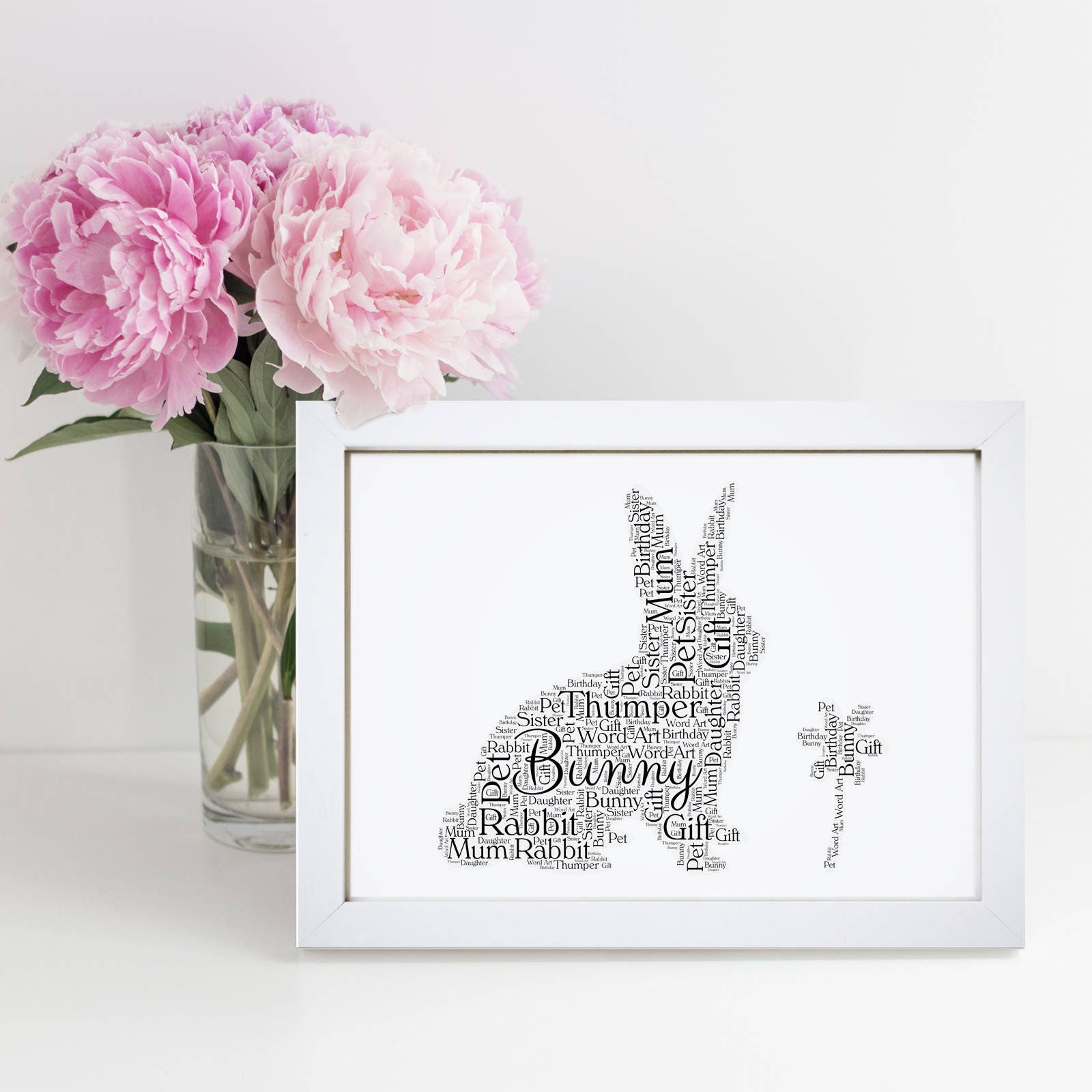 Personalised Bunny Rabbit Animal Pet Word Wall Art Picture