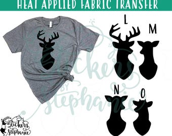 IRON ON v63 Deer Heads Buck Doe Fawn Spike Silhouette Heat Applied T-Shirt Transfer *Color Choice in Notes or BLACK Vinyl 113 Color Options