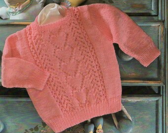 Vintage Baby Knitting Pattern / Sweetheart sweater / Baby Girl Sweater / 8 ply yarn / PDF instant download / Post Free Knitting Pattern