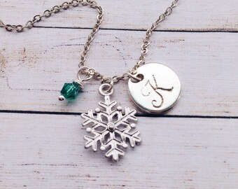 Personalized Snowflake Necklace / Silver Snowflake Jewelry / Winter Bridesmaid Necklace Winter Wedding Jewelry