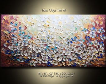Abstract Flowers Painting, Original Modern, White Flowers Painting, Modern Textured Palette Knife by Lana Guise
