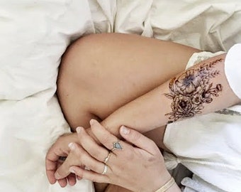 Large Floral Temporary Tattoo Botanical Bunches Design 3.5" x 5"