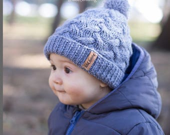 Baby knit hat Pom pom hat knit winter hat baby boy hat Wool hat