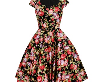 Christmas Dress Holiday Dress Floral Dress Vintage Inspired Dress Floral Dress Vintage Dress Pinup Dress 50s Tea Party Dress Plus Size Dress