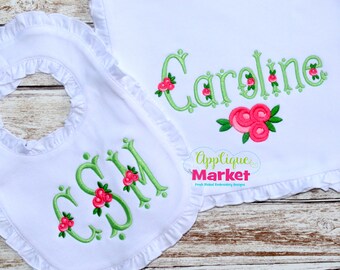 Machine Embroidery Design Applique Fishtail Rose Monogram Alphabet INSTANT DOWNLOAD