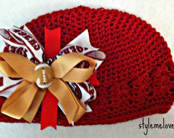 San Francisco 49ers Baby Girl Boutique Bow Crocheted Hat