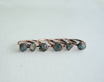 Raw apatite ring, copper apatite ring, apatite stacking ring, electroformed ring, raw stone ring, raw crystal ring size us
