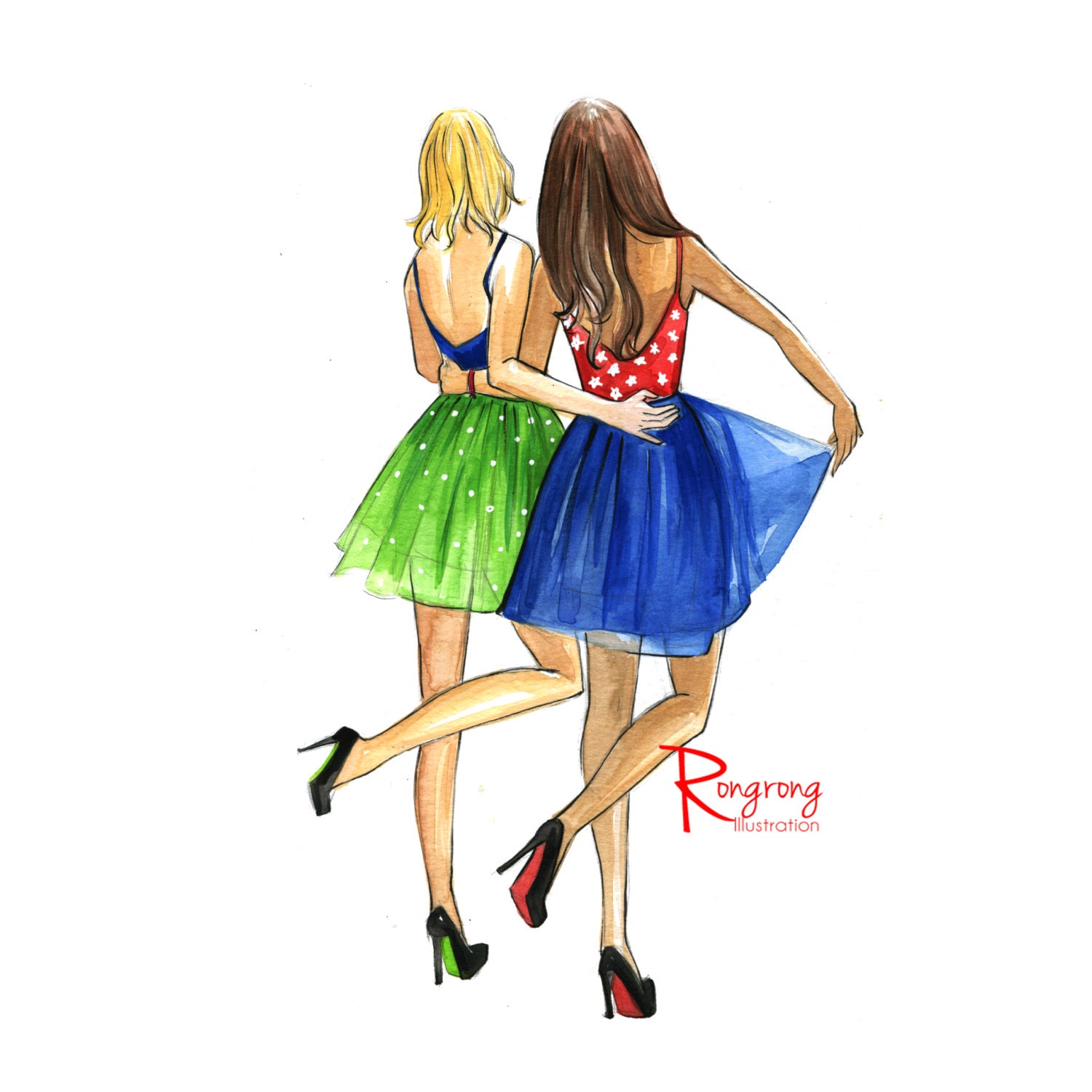 Рисунок две девочки в платьях