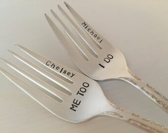I Do Me Too vintage silverware hand stamped pastry fork cake fork