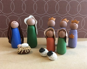 Simple miniature Nativity set minimalistic polymer clay handmade