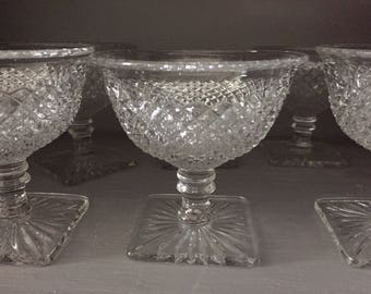 Vintage Cut Glass Dessert Cups // Set Glass Dessert Cups / Parfait, Custard, Ice Cream, Fruit, Sherbet // Cut Glass, Clear, Diamond