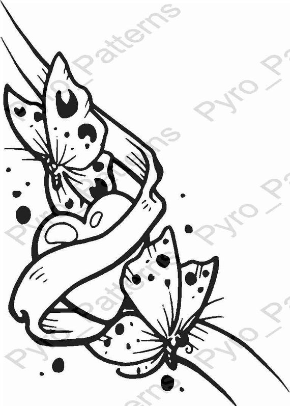 pyrography wood burning butterfly heart pattern printable