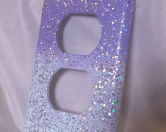 Light Pastel Turquoise & Purple Ombre with Holographic Glitter /Sparkle Bling Light Switch Plates, Outlet Covers /Kawaii Decor /Nursery Room