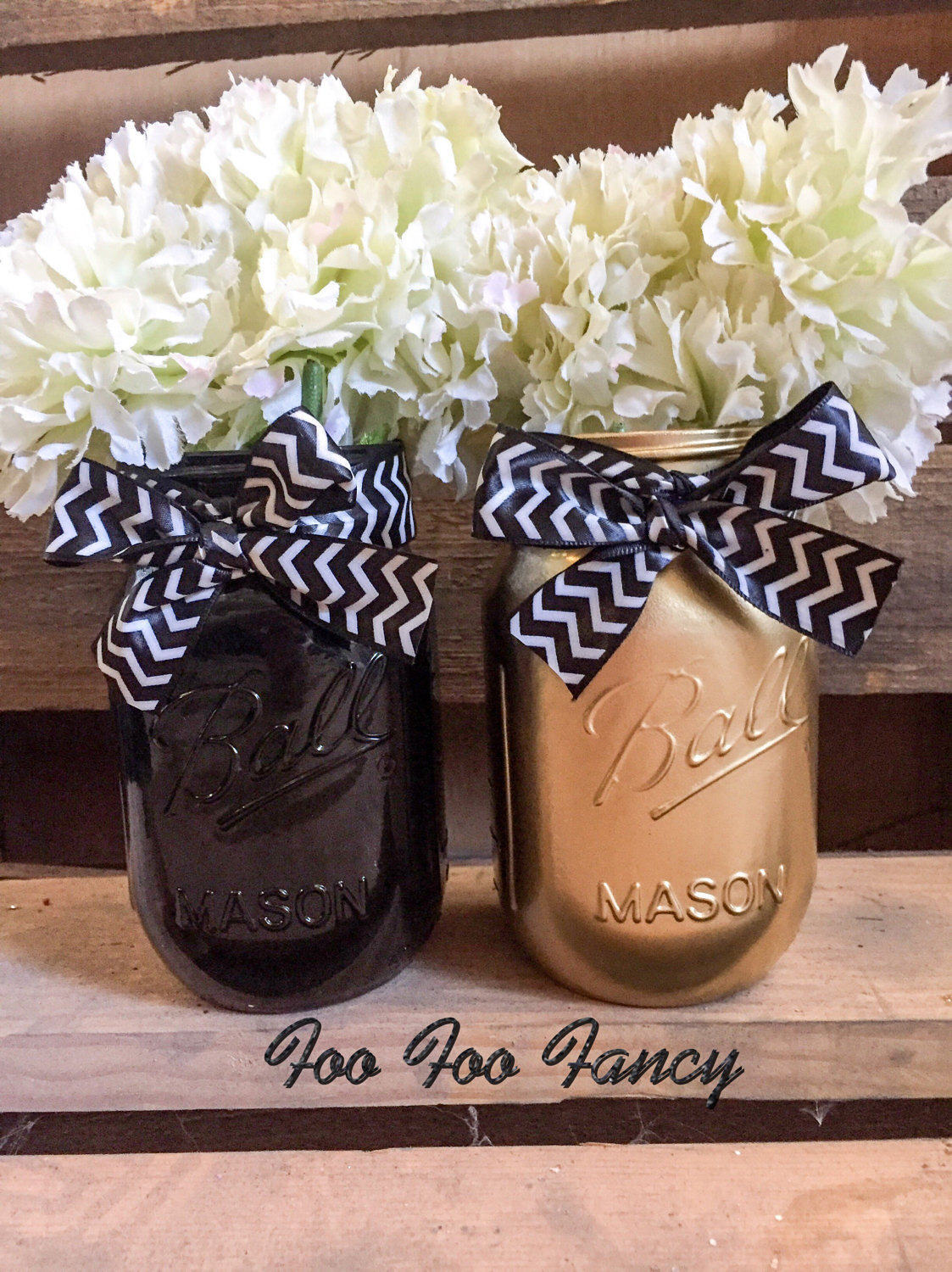 Black and gold mason jar centerpieces