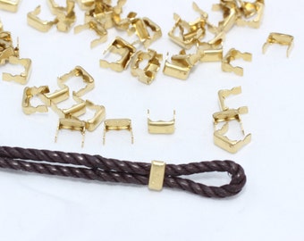 50 Pcs Inner 5mm Raw Brass Crimp Beads , Crimp Covers - Raw Brass tip - cord tip- cord end , CR32