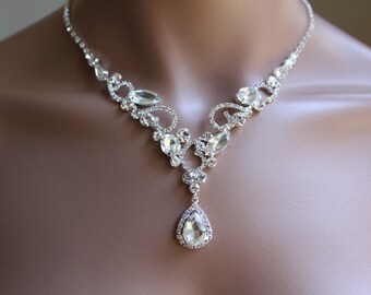 Bridal jewelry set, Crystal Necklace with Earring, wedding jewelry set, Bridesmaid Crystal Jewelry Set