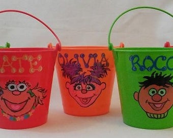 Personalized Bucket Favors, Small Pail Favors, Sesame Street Mini Bucket Favors, Pick Your Theme