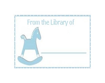 Blue Rocking Horse Book Label - Baby Boy Book Label - Digital Download - Printable Book Label - Book Baby Boy Shower